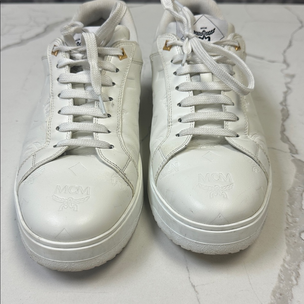 MCM Men's Neo Terrain Embossed Monogram Leather Sneakers in White EU 44 US 11 - Picture 4 of 14
